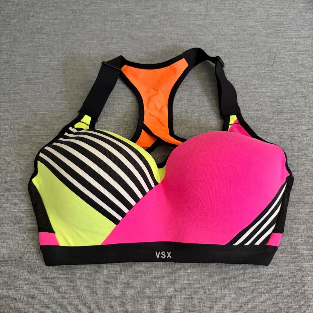 VSX Victoria's Secret Sport Bra Womens 34D Pink Colorblock High Impact Striped